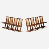 Conoid chairs, set of eight by George Nakashima, 1987, American black walnut, hickory, sold May 2022