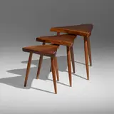Amoeba nesting tables, set of three by George Nakashima, 1988, American black walnut, sold May 2022