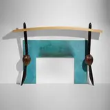 Mantel for the Peter Joseph Residence by Wendell Castle, 1996, poplar, curly maple veneer, polychromed jelutong, ebonized mahogany, and bronze, sold May 2022