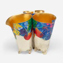 Triple #1640 by Bennett Bean, 2002, pit-fired, hand-painted, and gilt earthenware, sold May 2022