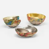 Bennett Bean, Collection of three bowls, c. 1990, pit-fired, hand-painted, and gilt earthenware