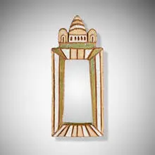 Wall mirror by Les Argonautes, c. 1960, glazed stoneware, mirrored glass, sold Jun 2025