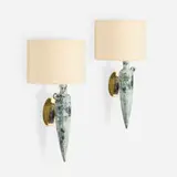 Jacques Blin, Amphora wall sconces, pair, c. 1950, glazed stoneware, linen shades, brass