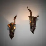 Georges Charpentier, Sconces, pair, c. 1970, forged and patinated steel, brass