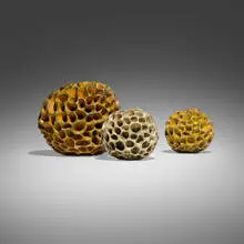 Sponge vases, set of three by Hans Hedberg, c. 1970, glazed stoneware, sold Jun 2025