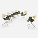 Swaged Leg chairs model MAF, set of six by George Nelson & Associates, 1954, molded fiberglass, enameled steel, rubber, sold Jun 2025
