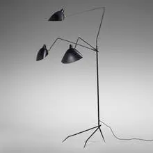 Serge Mouille, Rare and Important à trois bois, 1952, enameled steel and aluminum, brass