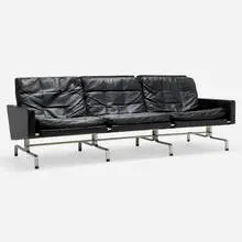 Sofa, model PK 31/3 by Poul Kjærholm, leather, matte chrome-plated steel, plastic, sold Jun 2025