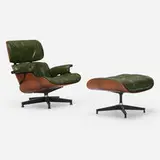 Charles and Ray Eames, Special-order 670 lounge chair and 671 ottoman, c. 1960, rosewood plywood, enameled aluminum, aluminum, leather, enameled steel, down fill