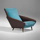 Gio Ponti, Distex chair, model 807, 1953, microfiber upholstery, leather upholstery, stained walnut