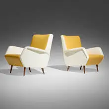 Lounge chairs model 803, pair by Gio Ponti, 1954, leather, walnut, sold Jun 2025