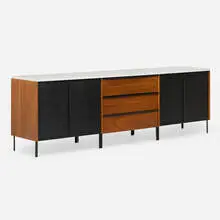 Norman Cherner, Studio Group cabinet, c. 1954, laminate, enameled wood, walnut, enameled steel
