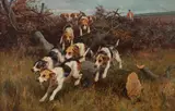 Alfred Duke, A set of three hunting scenes, with hounds, oil on canvas