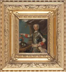 Three-quarter length portrait of Prince Charles Edward Stuart, the 'Young Pretender' wearing armour by Louis Gabriel Blanchet, oil on copper, sold Apr 2017