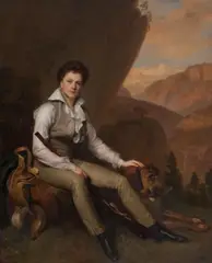 Firmin Massot, Portrait of John Campbell, 5th Earl and 2nd Marquess of Breadalbane, seated in a mountainous landscape, oil on canvas