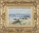 Watching the Boats by Robert Gemmell Hutchison Rsa Rba Roi Rsw, oil on board, sold Apr 2017