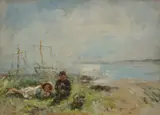 Music by the Sea by Robert Gemmell Hutchison Rsa Rba Roi Rsw, oil on canvasboard, sold Apr 2017