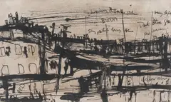 Joan Eardley Rsa, Street Scene, ink and wash