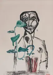 Robert Colquhoun, Figure with Potted Plant no.1, colour monotype