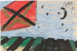 Markus Lüpertz, Ohne Titel (Drachen und Halbmond). 1970er-Jahre, Kreide und Tempera auf Papier