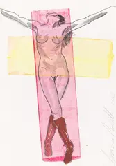 Alexandra mit erhobenen Armen by Luciano Castelli, 2003, Aquarell, Ölkreide und Grafit auf Papier, sold May 2021
