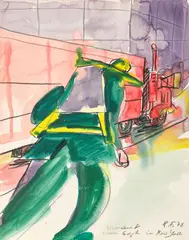 Rainer Fetting, Vincent van Gogh in New York, 1978, Aquarell über Kreide auf Papier