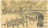 Max Liebermann, Über dem Kanal – Brücken in einer holländischen Stadt, Um 1908, Kreide auf Papier (aus einem Skizzenbuch)