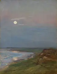 Eugen Bracht, Mondaufgang am Keithum Kliff, 1897, Öl auf Pappe
