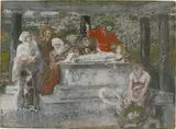 Recto und verso Entwurfsskizzen zum Gemälde „Auferweckung der Tochter des Jairus by Albert von Keller & Franz von Lenbach, Um 1886, Gouache und Bleistift auf Pappe / Kohle und weiße Kreide auf Pappe, sold Nov 2024