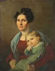 Julius Hübner, Karoline Carus mit ihrem Enkel Wolfgang Rietschel, Um 1839, Öl auf Leinwand. Doubliert