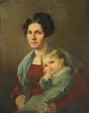 Julius Hübner, Karoline Carus mit ihrem Enkel Wolfgang Rietschel, Um 1839, Öl auf Leinwand. Doubliert