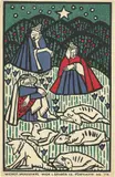 Oskar Kokoschka, Drei Hirten, Hund und Schafe“ / „Mädchen auf Wiese vor einem Dorf“ / „Mädchen am Fenster, 1906, 3 Farblithografien, jeweils auf Karton