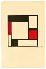 Peter Röhl, De Stijl-Komposition, 1924, Tusche und Gouache in Rot auf Papier