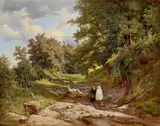Robert Kummer, Italienische Landschaft mit zwei Mönchen im Gespräch, 1838, Öl auf Karton