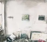 Klaus Fußmann, Atelierstillleben, 1974, Gouache und Kohle auf leichtem Karton