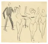 Varieté-Szene mit drei Tänzerinnen by Ernst Ludwig Kirchner, 1911, Bleistift auf Papier, sold Nov 2019