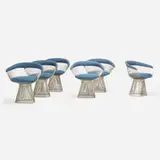 Warren Platner, Chairs, set of six, nickel-plated steel, upholstery