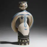 Lampe femme by Pablo Picasso, 1955, white earthenware with engobe decoration, sold May 2022