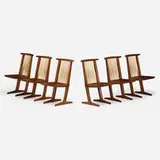 Conoid chairs, set of six by Mira Nakashima, 2008, American black walnut, hickory, sold May 2022