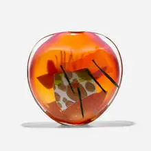Kaleidoscope Red from the Contiguous Fragment series by Joel Philip Myers, 1990, blown and applied glass, sold May 2022