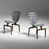 Terence Main, Frond chairs, pair, c. 1991, patinated and polished cast bronze