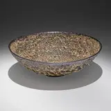 Large bowl by Gertrud and Otto Natzler, 1956, earthenware with Pale Green and Black Crater glaze, sold May 2022