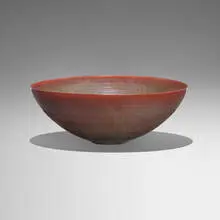 Rare and Large bowl by Gertrud and Otto Natzler, 1942, earthenware with Sang and Gray Reduction Fired glaze, sold May 2022
