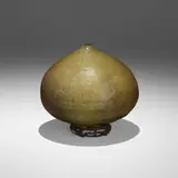 Gertrud and Otto Natzler, Squat teardrop closed form with unique glaze