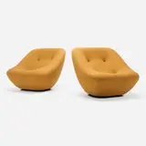 Pierre Paulin, Bonnie swivel armchairs, pair, upholstery over steel and foam, lacquered wood