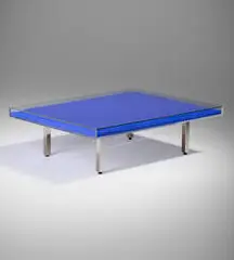 Table Bleue by Yves Klein, International Klein Blue pigment, glass, Plexiglas, chrome-plated steel, sold Jun 2025