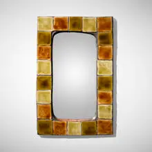 Wall mirror by Mithé Espelt, c. 1952, glazed earthenware, mirrored glass, sold Jun 2025