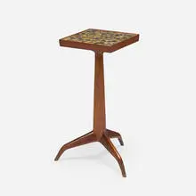 Janus occasional table, model 6047 by Edward Wormley, c. 1960, mahogany, Murano glass tiles, brass, sold Jun 2025