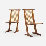 Conoid chairs, pair by George Nakashima, 1973, American black walnut, hickory, sold Jun 2025