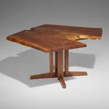Special-order Cluster Base dining table by George Nakashima, 1987, American black walnut, sold Jun 2025